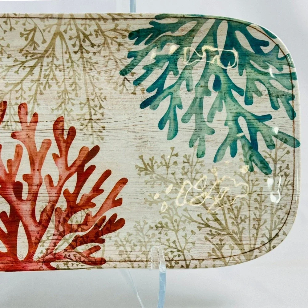 Cynthia Rowley Melamine Serving Tray Rectangular Coral Reef Coastal Platter NICE
